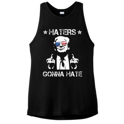 Haters Gonna Hate Middle Finger Funny Trump 2024 President Ladies PosiCharge Tri-Blend Wicking Tank