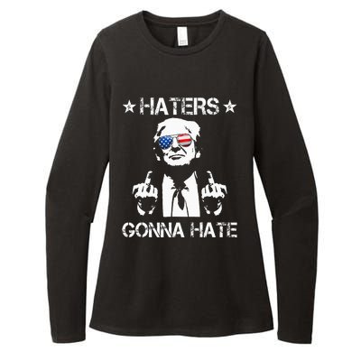 Haters Gonna Hate Middle Finger Funny Trump 2024 President Womens CVC Long Sleeve Shirt