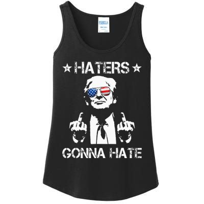 Haters Gonna Hate Middle Finger Funny Trump 2024 President Ladies Essential Tank