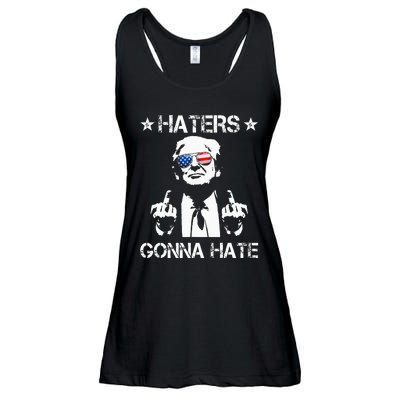 Haters Gonna Hate Middle Finger Funny Trump 2024 President Ladies Essential Flowy Tank