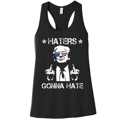 Haters Gonna Hate Middle Finger Funny Trump 2024 President Women's Racerback Tank