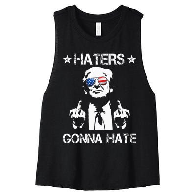 Haters Gonna Hate Middle Finger Funny Trump 2024 President Women's Racerback Cropped Tank