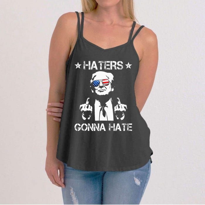 Haters Gonna Hate Middle Finger Funny Trump 2024 President Women's Strappy Tank