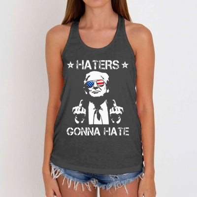 Haters Gonna Hate Middle Finger Funny Trump 2024 President Women's Knotted Racerback Tank