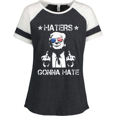 Haters Gonna Hate Middle Finger Funny Trump 2024 President Enza Ladies Jersey Colorblock Tee