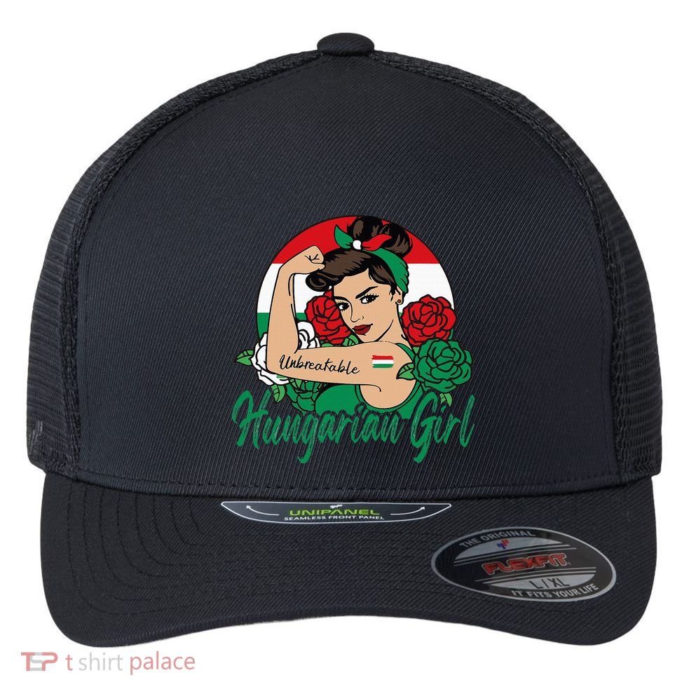 Hungarian Girl Hungary Woman Magyar Flag Flexfit Unipanel Trucker Cap