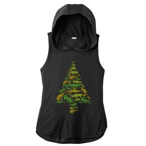 Hilarious Gator Holiday Festive Reptile Xmas Ladies PosiCharge Tri-Blend Wicking Draft Hoodie Tank