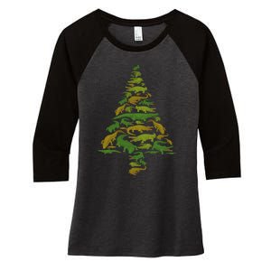 Hilarious Gator Holiday Festive Reptile Xmas Women's Tri-Blend 3/4-Sleeve Raglan Shirt