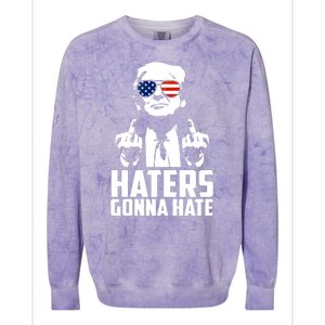 Haters Gonna Hate Donald Trump Middle Finger Funny Usa Colorblast Crewneck Sweatshirt