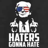 Haters Gonna Hate Donald Trump Middle Finger Funny Usa 7 Panel Mesh Trucker Snapback Hat