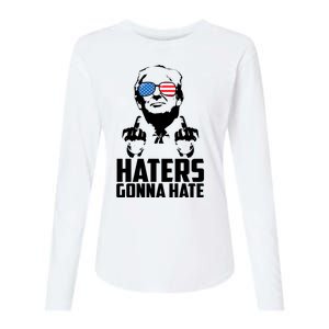 Haters Gonna Hate Donald Trump Middle Finger Funny Usa Womens Cotton Relaxed Long Sleeve T-Shirt