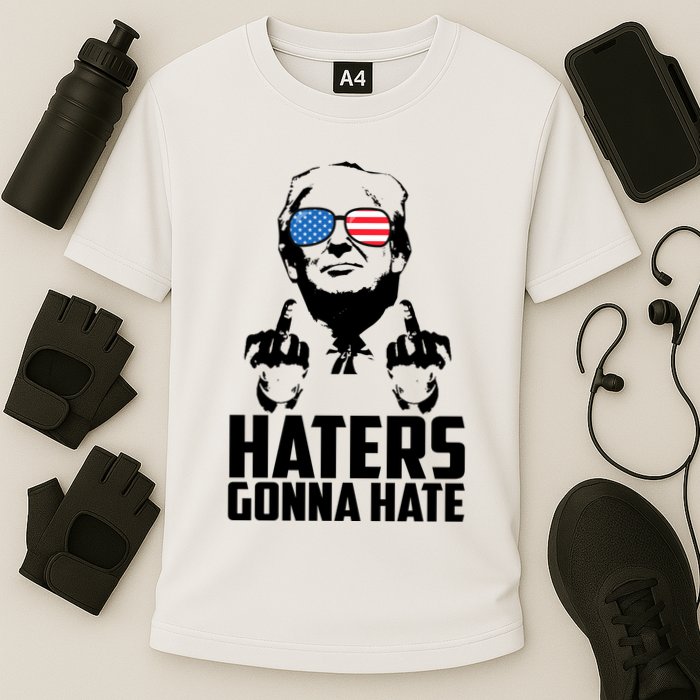 Haters Gonna Hate Donald Trump Middle Finger Funny Usa Cooling Performance Crew T-Shirt