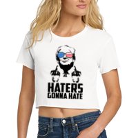 Haters Gonna Hate Donald Trump Middle Finger Funny Usa Women's Crop Top Tee