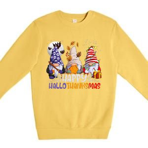 HalloThanksMas Gnomes Halloween Thanksgiving Christmas Happy Premium Crewneck Sweatshirt