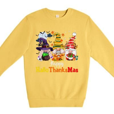 Halloween Gnomes Happy HalloThanksMas Thanksgiving Christmas Cute Premium Crewneck Sweatshirt