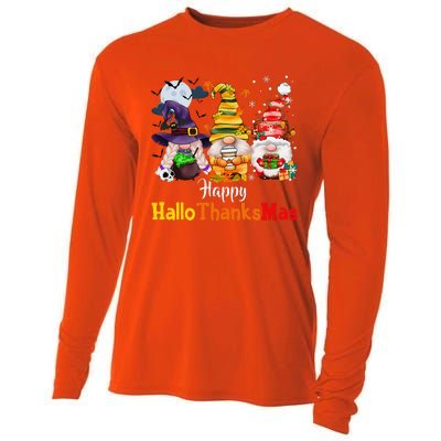 Halloween Gnomes Happy HalloThanksMas Thanksgiving Christmas Cute Cooling Performance Long Sleeve Crew