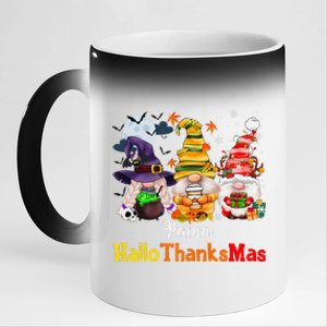 Halloween Gnomes Happy HalloThanksMas Thanksgiving Christmas Cute 11oz Black Color Changing Mug