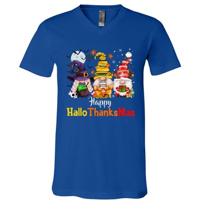 Halloween Gnomes Happy HalloThanksMas Thanksgiving Christmas Cute V-Neck T-Shirt