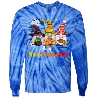 Halloween Gnomes Happy HalloThanksMas Thanksgiving Christmas Cute Tie-Dye Long Sleeve Shirt