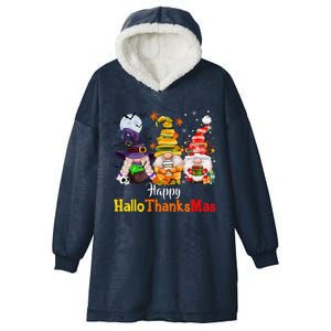 Halloween Gnomes Happy HalloThanksMas Thanksgiving Christmas Cute Hooded Wearable Blanket