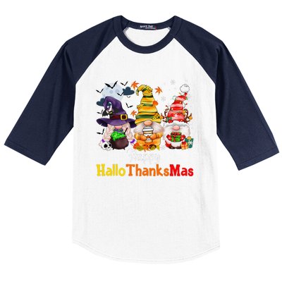 Halloween Gnomes Happy HalloThanksMas Thanksgiving Christmas Cute Baseball Sleeve Shirt