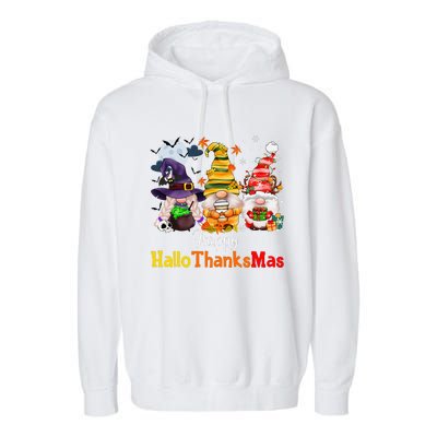 Halloween Gnomes Happy HalloThanksMas Thanksgiving Christmas Cute Garment-Dyed Fleece Hoodie