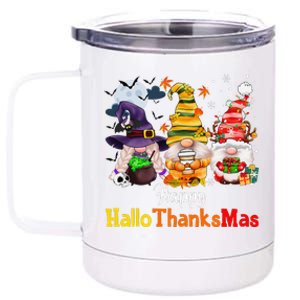 Halloween Gnomes Happy HalloThanksMas Thanksgiving Christmas Cute 12 oz Stainless Steel Tumbler Cup