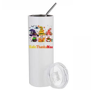 Halloween Gnomes Happy HalloThanksMas Thanksgiving Christmas Cute Stainless Steel Tumbler