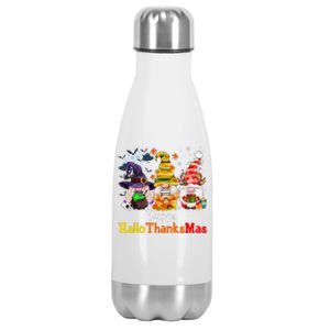 Halloween Gnomes Happy HalloThanksMas Thanksgiving Christmas Cute Stainless Steel Insulated Water Bottle