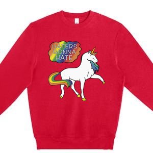 Haters Gonna Hate Unicorn Meme Premium Crewneck Sweatshirt