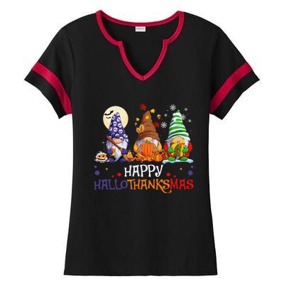 Halloween Gnomes Happy HalloThanksMas Thanksgiving Christmas Gift Ladies Halftime Notch Neck Tee