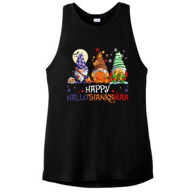 Halloween Gnomes Happy HalloThanksMas Thanksgiving Christmas Gift Ladies PosiCharge Tri-Blend Wicking Tank