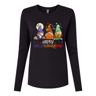 Halloween Gnomes Happy HalloThanksMas Thanksgiving Christmas Gift Womens Cotton Relaxed Long Sleeve T-Shirt