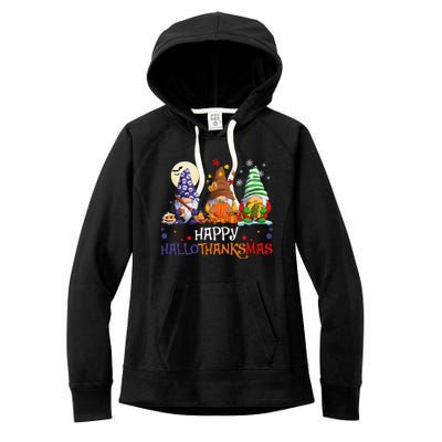 Halloween Gnomes Happy HalloThanksMas Thanksgiving Christmas Gift Women's Fleece Hoodie