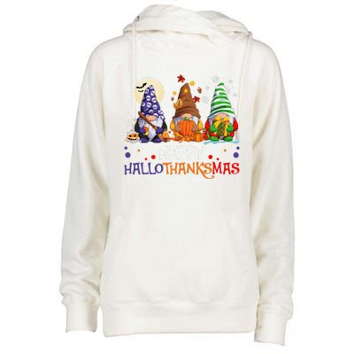 Halloween Gnomes Happy HalloThanksMas Thanksgiving Christmas Gift Womens Funnel Neck Pullover Hood