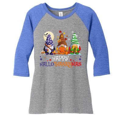 Halloween Gnomes Happy HalloThanksMas Thanksgiving Christmas Gift Women's Tri-Blend 3/4-Sleeve Raglan Shirt