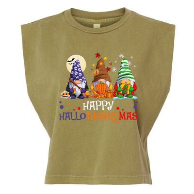 Halloween Gnomes Happy HalloThanksMas Thanksgiving Christmas Gift Garment-Dyed Women's Muscle Tee