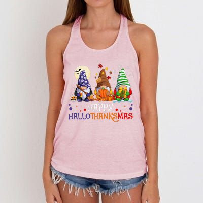 Halloween Gnomes Happy HalloThanksMas Thanksgiving Christmas Gift Women's Knotted Racerback Tank