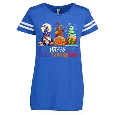 Halloween Gnomes Happy HalloThanksMas Thanksgiving Christmas Gift Enza Ladies Jersey Football T-Shirt