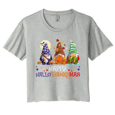 Halloween Gnomes Happy HalloThanksMas Thanksgiving Christmas Gift Women's Crop Top Tee