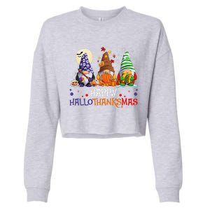 Halloween Gnomes Happy HalloThanksMas Thanksgiving Christmas Gift Cropped Pullover Crew