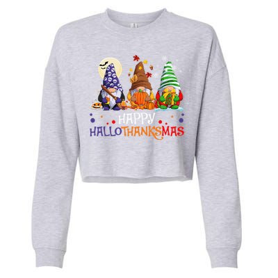 Halloween Gnomes Happy HalloThanksMas Thanksgiving Christmas Gift Cropped Pullover Crew