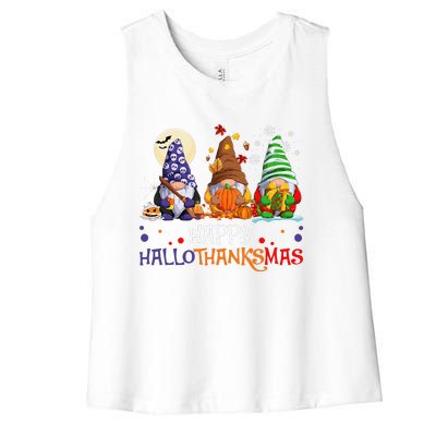 Halloween Gnomes Happy HalloThanksMas Thanksgiving Christmas Gift Women's Racerback Cropped Tank