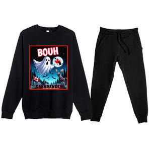 Halloween Ghost In Canada Says Boo In French Candian Premium Crewneck Sweatsuit Set