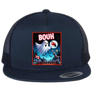 Halloween Ghost In Canada Says Boo In French Candian Flat Bill Trucker Hat