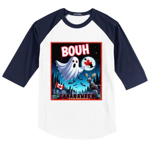 Halloween Ghost In Canada Says Boo In French Candian Baseball Sleeve Shirt