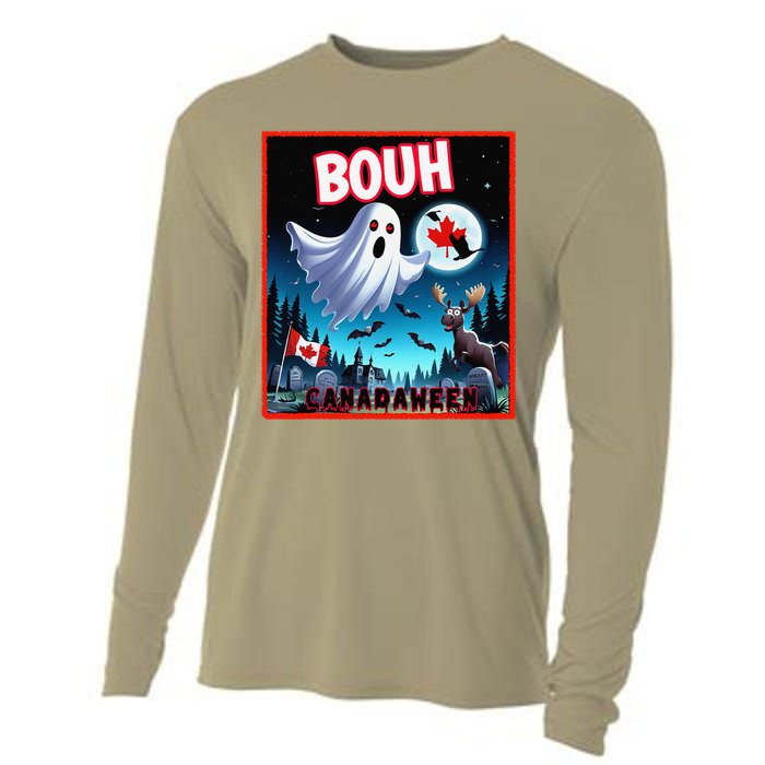 Halloween Ghost In Canada Says Boo In French Candian Cooling Performance Long Sleeve Crew