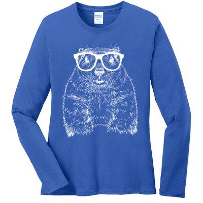 Hipster Groundhog In Nerd Glasses Animal Funny Gift Ladies Long Sleeve Shirt