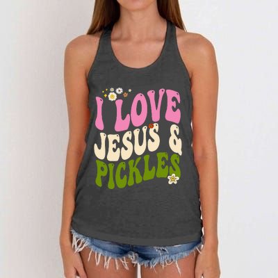 Hippie Groovy I Love Pickles & Jesus Pickle Retro Vegetarian Women's Knotted Racerback Tank