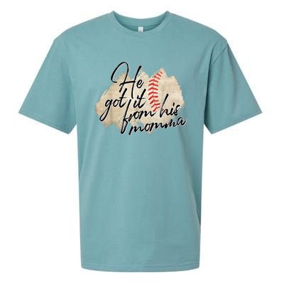 He Got It From His Momma Baseball Mama Game Day Sueded Cloud Jersey T-Shirt